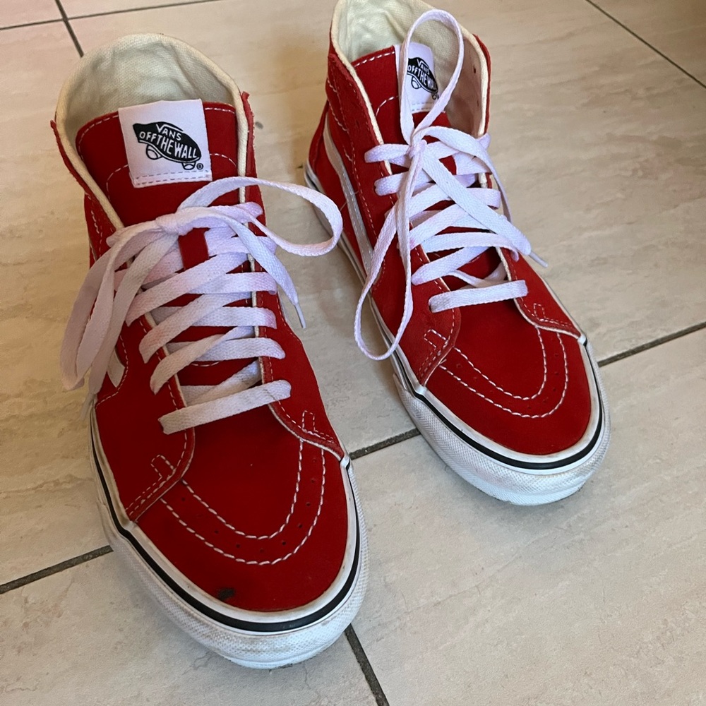 Vans Bold Red High-Tops with White Accents